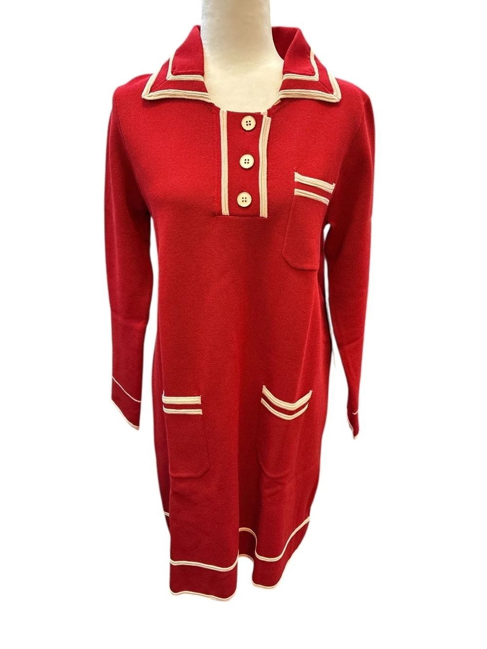 Tuckernuck Red Knit Polo Dress with Cream Trim